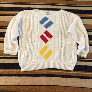 VTG‎ Sweater White Geometric Koret Cropped Cable Knit Cottage Retro  XL